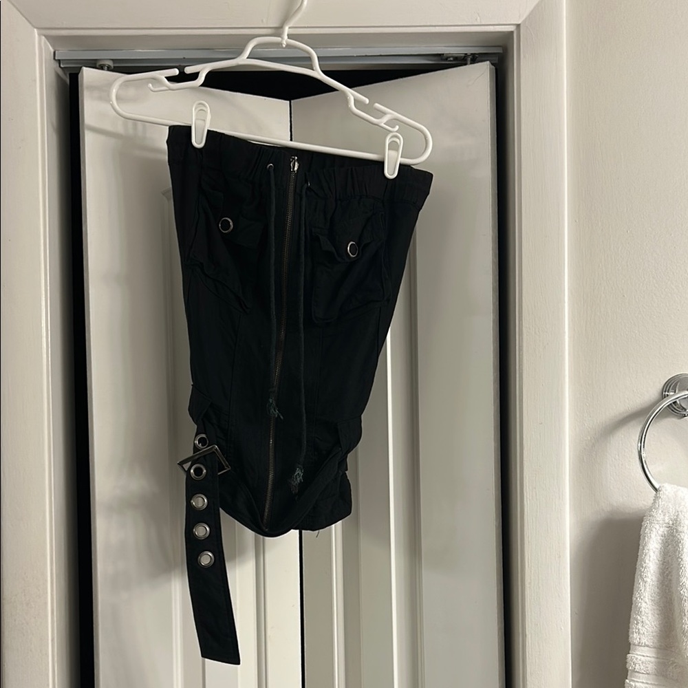 Black Corset Top with Belt Detail